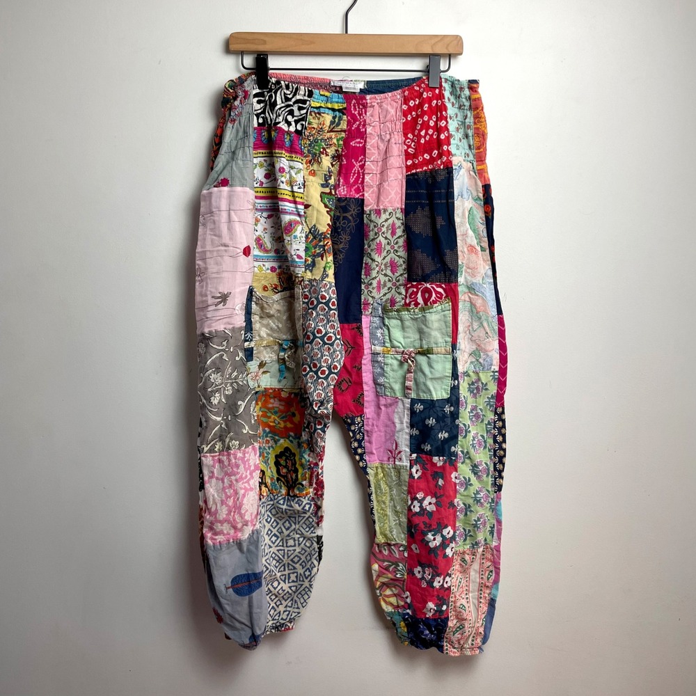 Kathmandu Imports Cotton Patchwork Boho Harem Jogger Pants Multi Color Women XL